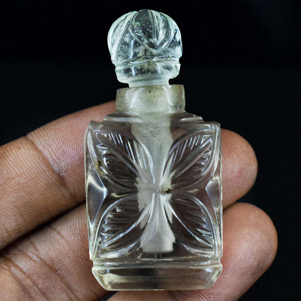 gemsmore:Stunning Smoky Quartz Hand Carved Genuine Crystal Gemstone Carving Perfume Bottle