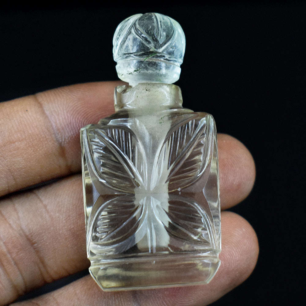 gemsmore:Stunning Smoky Quartz Hand Carved Genuine Crystal Gemstone Carving Perfume Bottle