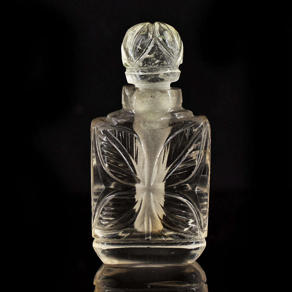 gemsmore:Stunning Smoky Quartz Hand Carved Genuine Crystal Gemstone Carving Perfume Bottle