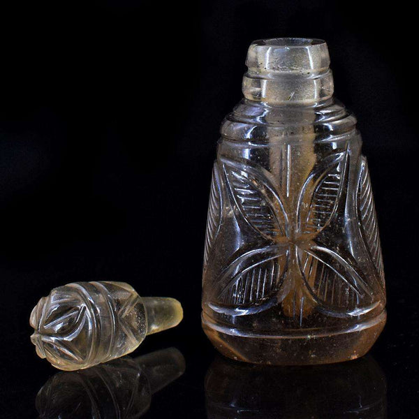 gemsmore:Stunning Smoky Quartz Hand Carved Genuine Crystal Gemstone Carving Perfume Bottle