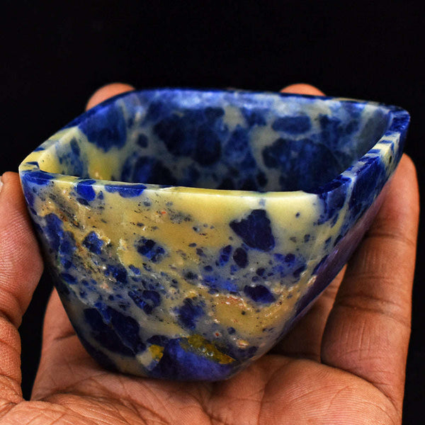 gemsmore:Stunning Sodalite Hand Carved Genuine Crystal Gemstone Carving Bowl