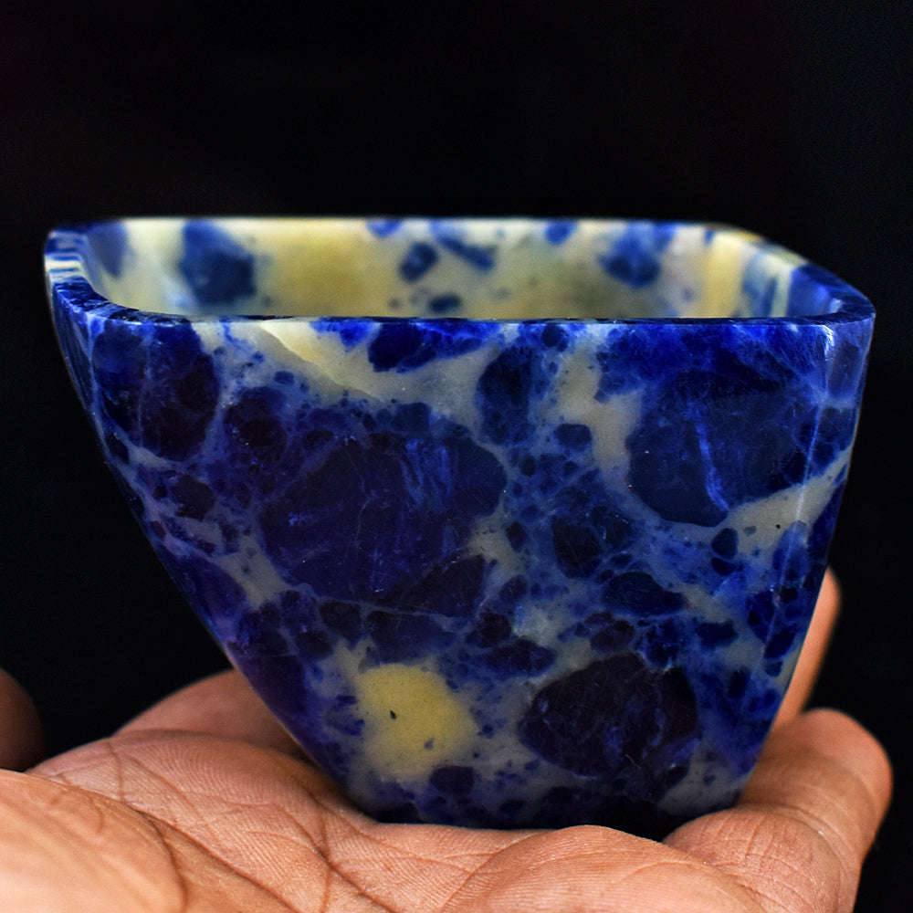 gemsmore:Stunning Sodalite Hand Carved Genuine Crystal Gemstone Carving Bowl