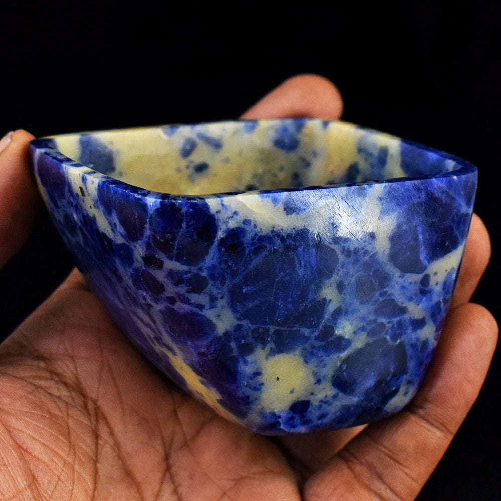 gemsmore:Stunning Sodalite Hand Carved Genuine Crystal Gemstone Carving Bowl