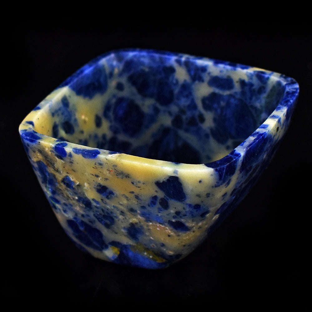 gemsmore:Stunning Sodalite Hand Carved Genuine Crystal Gemstone Carving Bowl