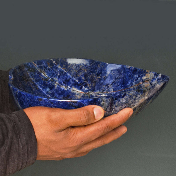 gemsmore:Stunning Sodalite Hugh Carved Genuine Crystal Heart Shape Gemstone Carving Bowl