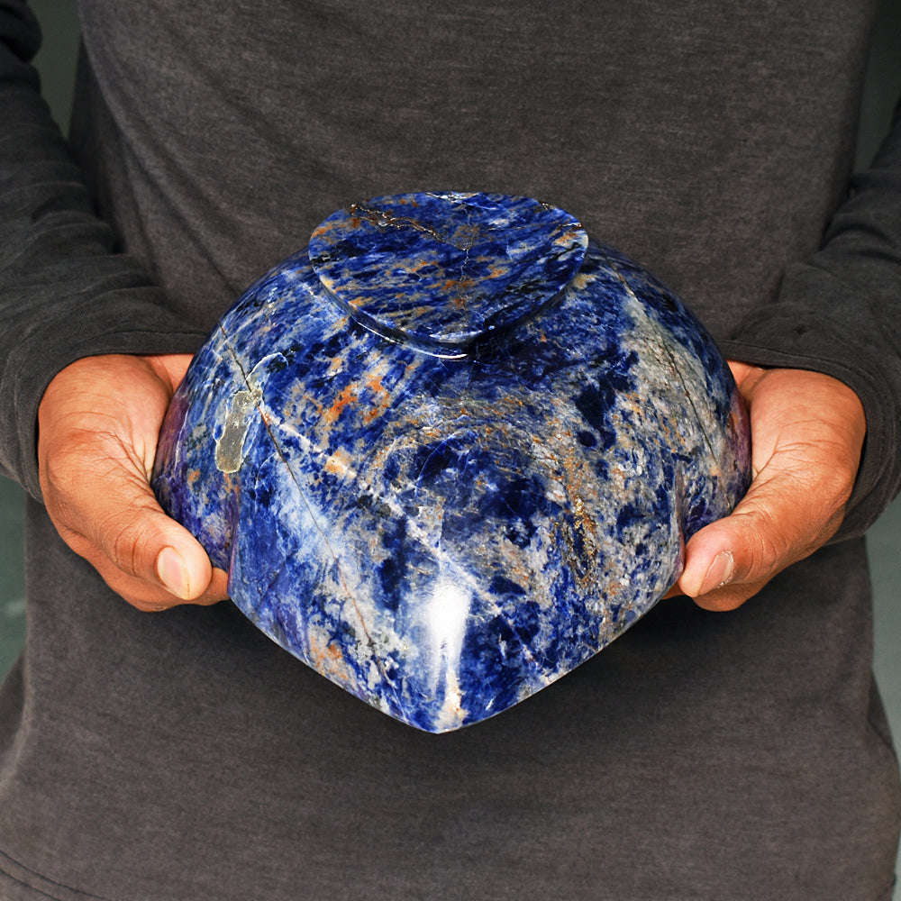 gemsmore:Stunning Sodalite Hugh Carved Genuine Crystal Heart Shape Gemstone Carving Bowl