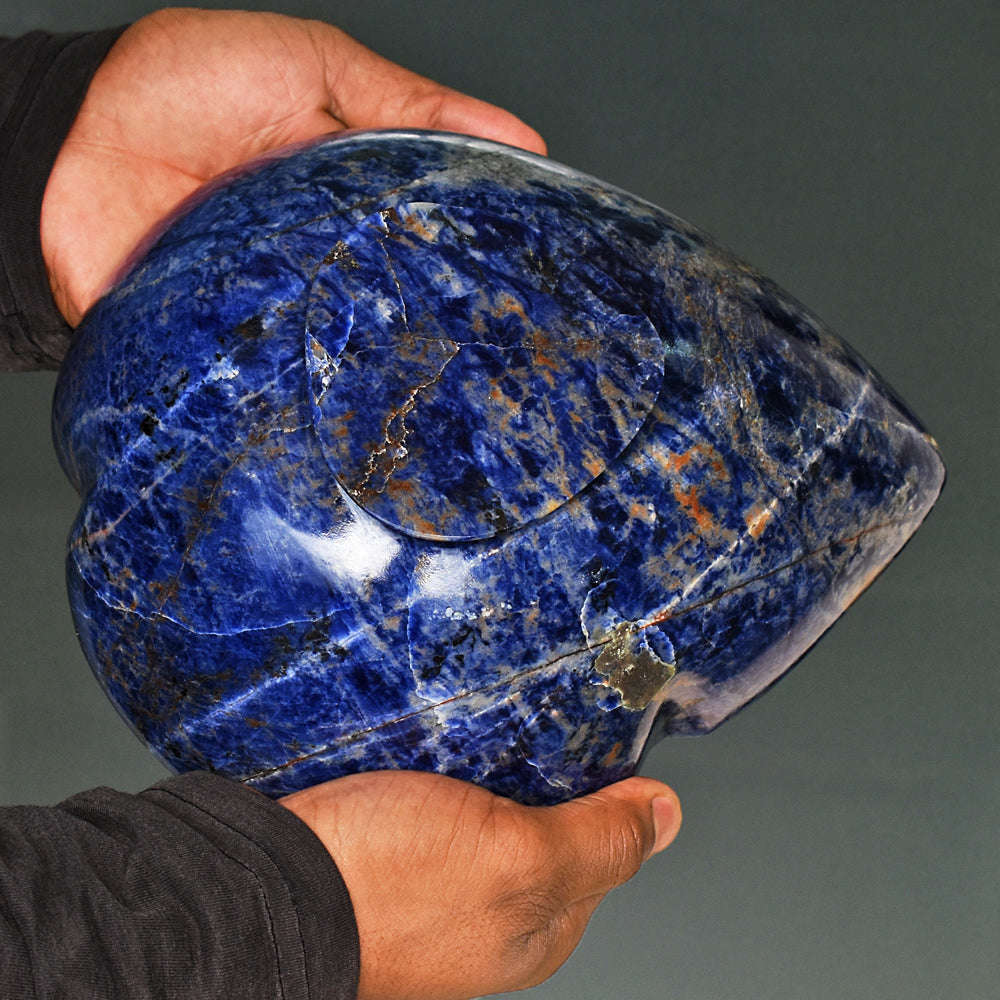 gemsmore:Stunning Sodalite Hugh Carved Genuine Crystal Heart Shape Gemstone Carving Bowl