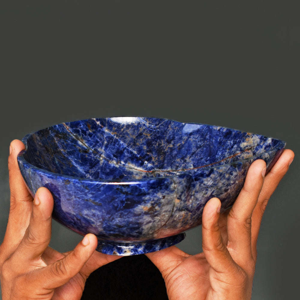 gemsmore:Stunning Sodalite Hugh Carved Genuine Crystal Heart Shape Gemstone Carving Bowl