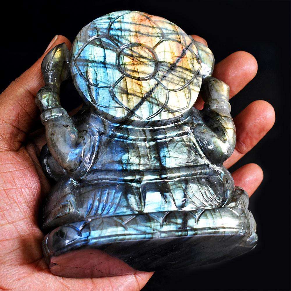 gemsmore:Stunning Sunset Flash Labradorite Hand Carved Genuine Crystal Gemstone Carving Lord Ganesha
