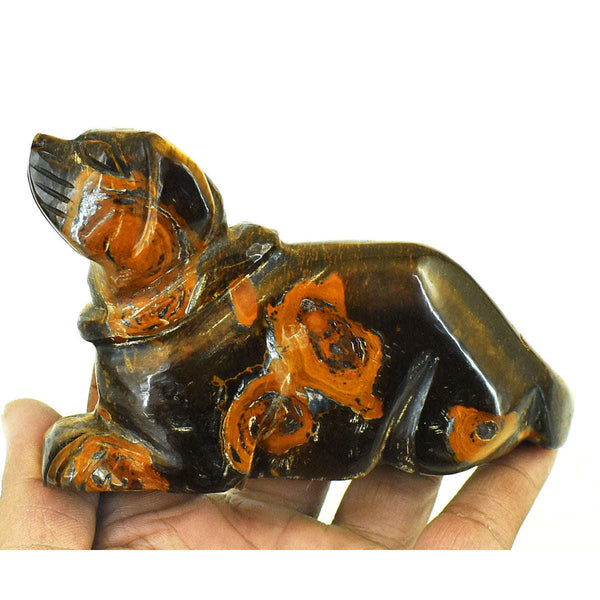 gemsmore:Stunning Tiger Eye Hand Carved Genuine Crystal Gemstone Carving Dog