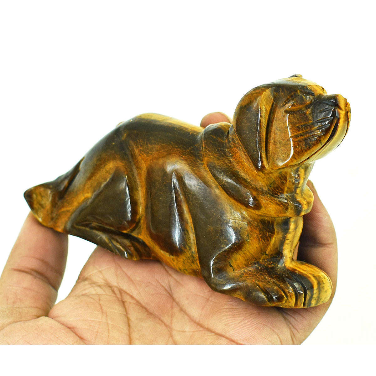 gemsmore:Stunning Tiger Eye Hand Carved Genuine Crystal Gemstone Carving Dog