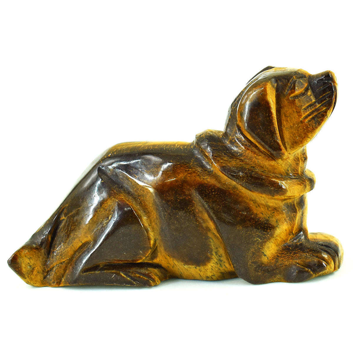 gemsmore:Stunning Tiger Eye Hand Carved Genuine Crystal Gemstone Carving Dog