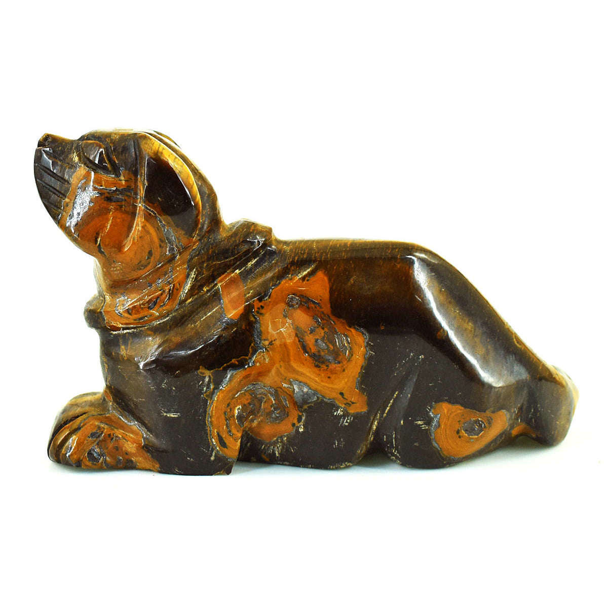 gemsmore:Stunning Tiger Eye Hand Carved Genuine Crystal Gemstone Carving Dog