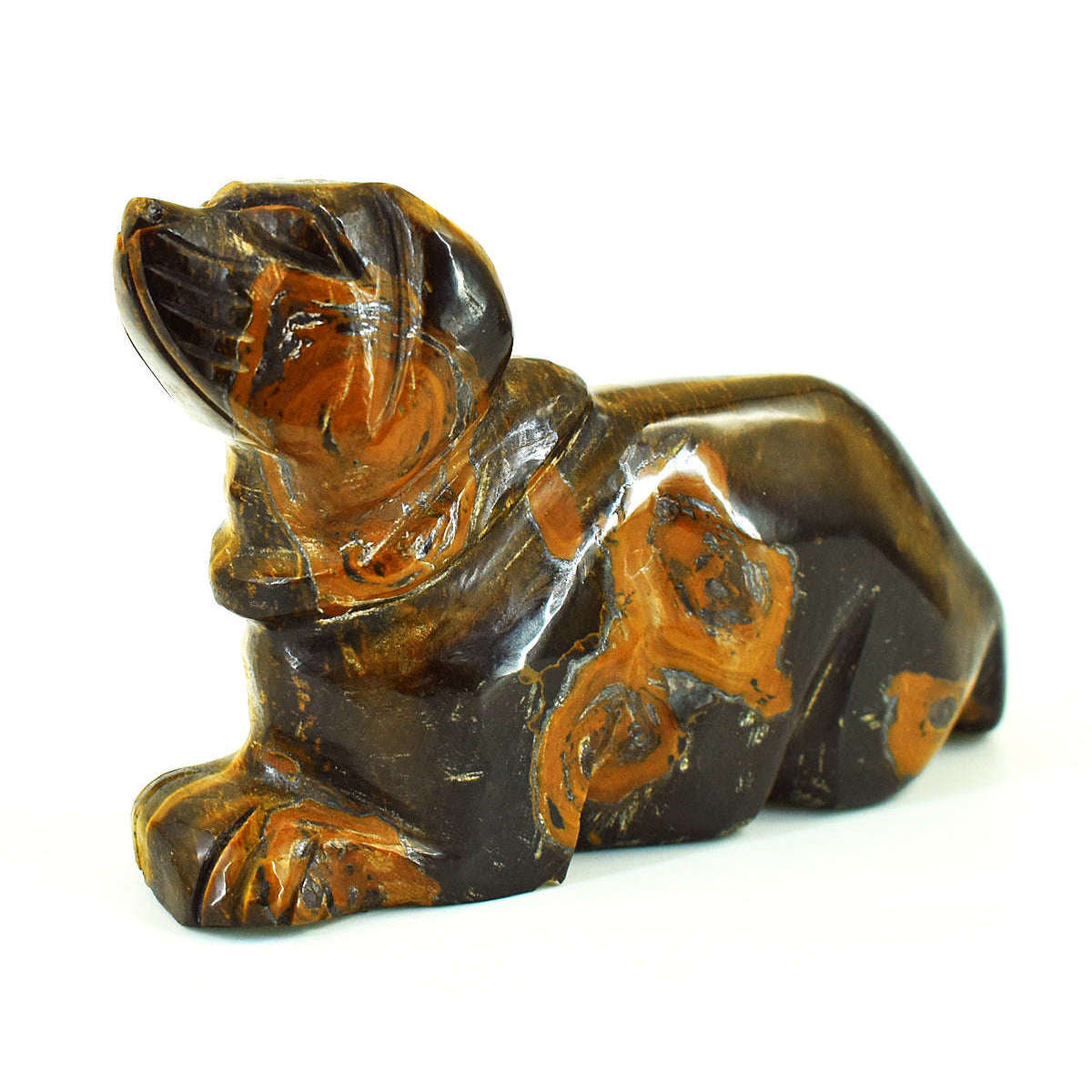 gemsmore:Stunning Tiger Eye Hand Carved Genuine Crystal Gemstone Carving Dog