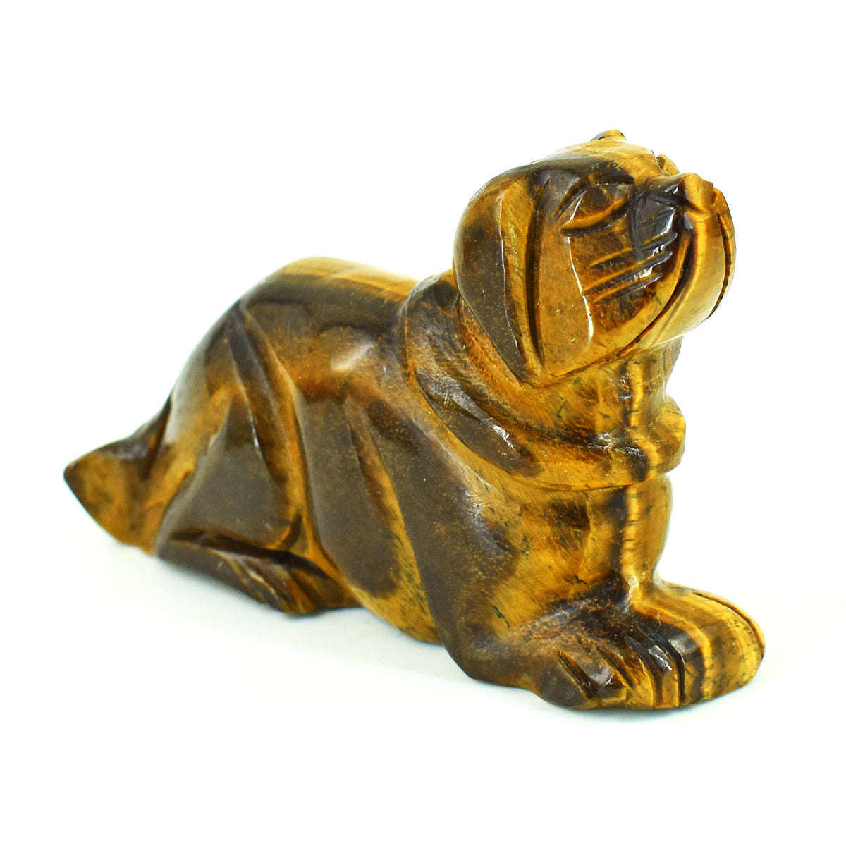 gemsmore:Stunning Tiger Eye Hand Carved Genuine Crystal Gemstone Carving Dog