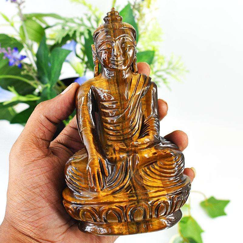 gemsmore:Stunning Tiger Eye Hand Carved Genuine Crystal Gemstone Carving Lord Buddha