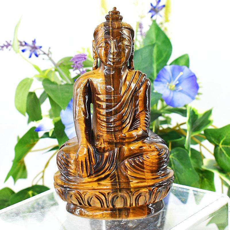 gemsmore:Stunning Tiger Eye Hand Carved Genuine Crystal Gemstone Carving Lord Buddha