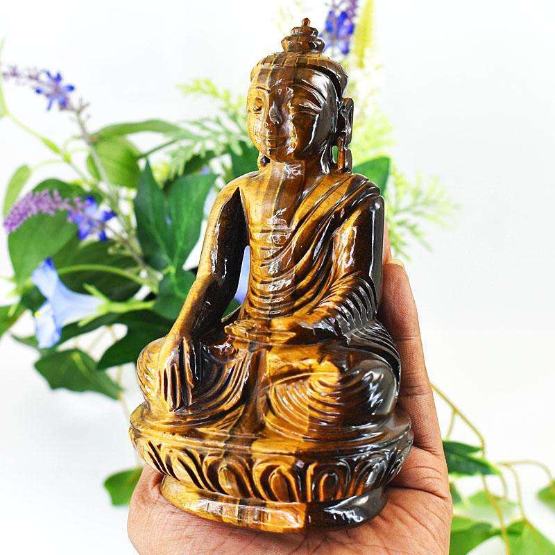 gemsmore:Stunning Tiger Eye Hand Carved Genuine Crystal Gemstone Carving Lord Buddha