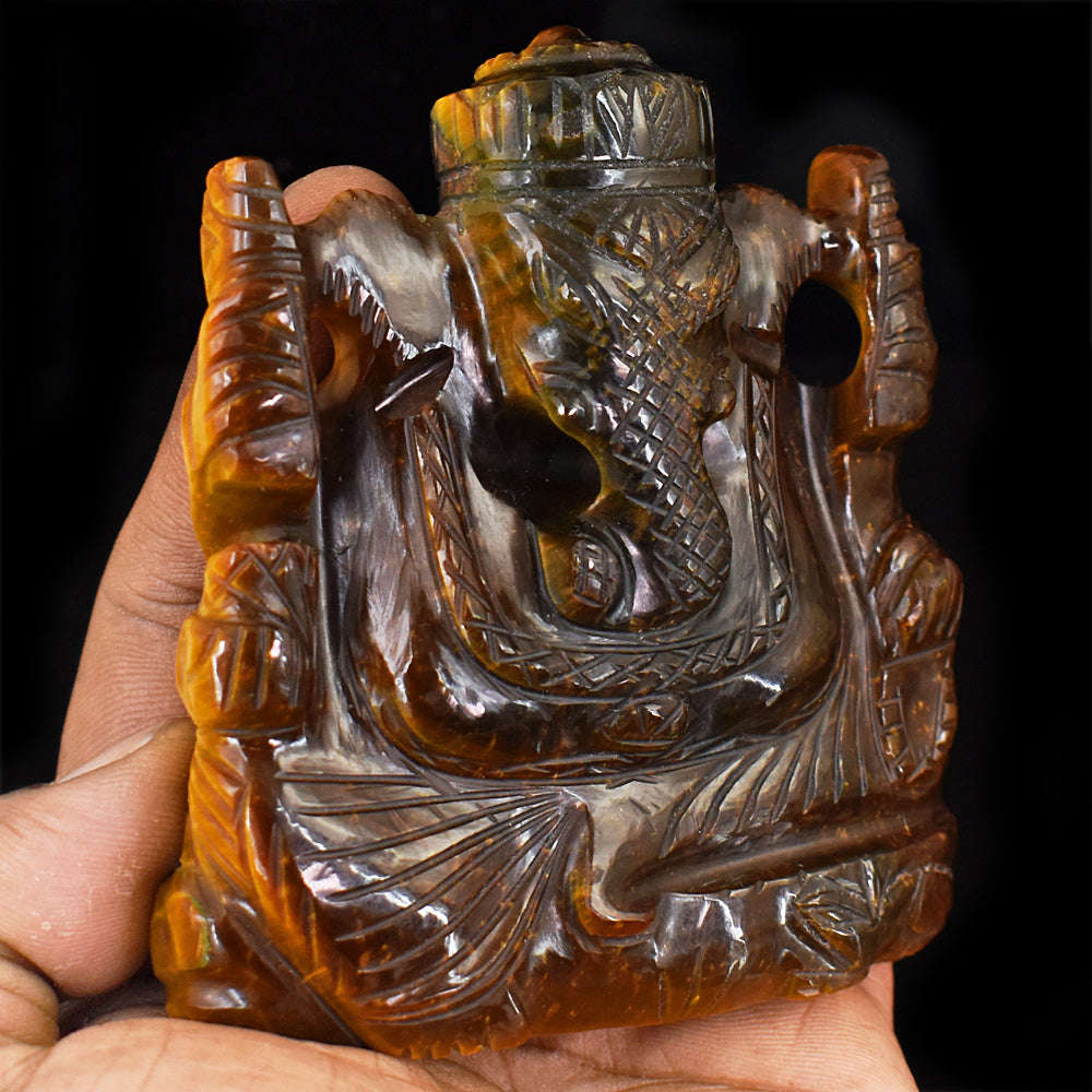 gemsmore:Stunning Tiger Eye  Hand Carved Genuine Crystal Gemstone Carving Lord Ganesha