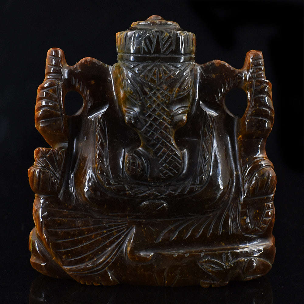 gemsmore:Stunning Tiger Eye  Hand Carved Genuine Crystal Gemstone Carving Lord Ganesha