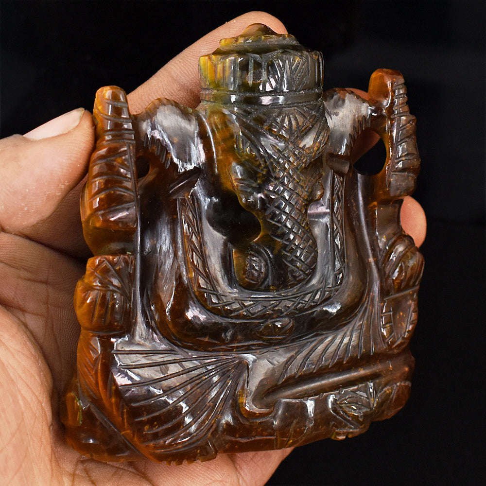 gemsmore:Stunning Tiger Eye  Hand Carved Genuine Crystal Gemstone Carving Lord Ganesha