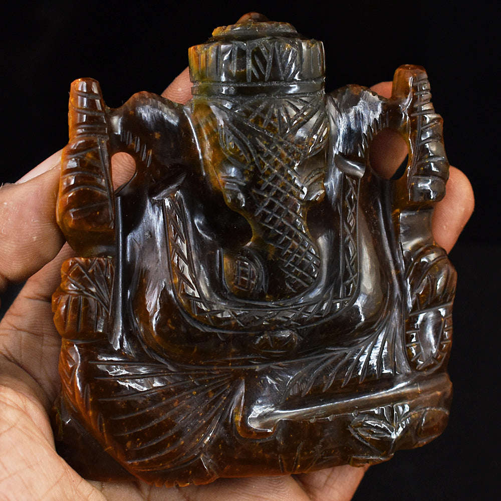 gemsmore:Stunning Tiger Eye  Hand Carved Genuine Crystal Gemstone Carving Lord Ganesha