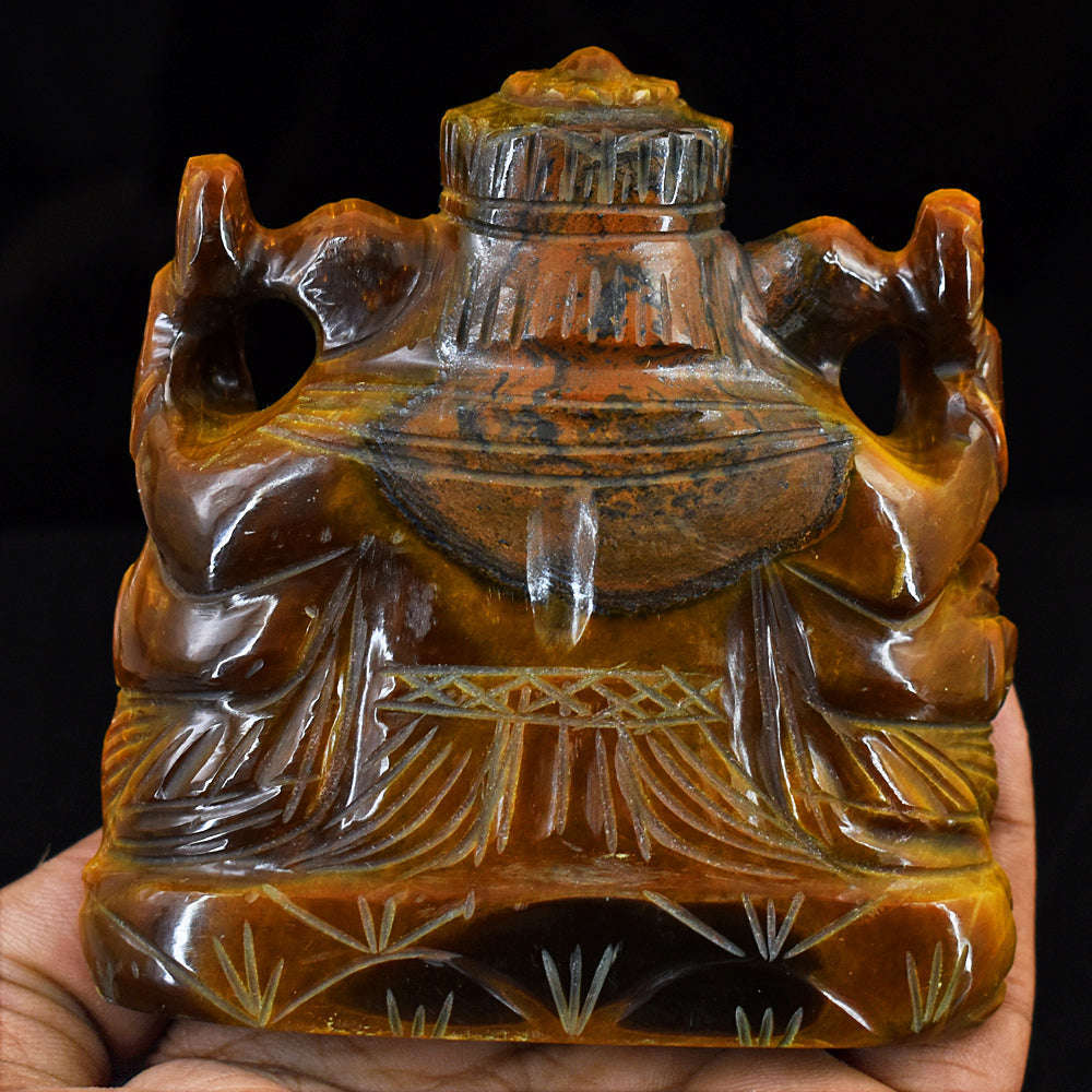 gemsmore:Stunning Tiger Eye  Hand Carved Genuine Crystal Gemstone Carving Lord Ganesha