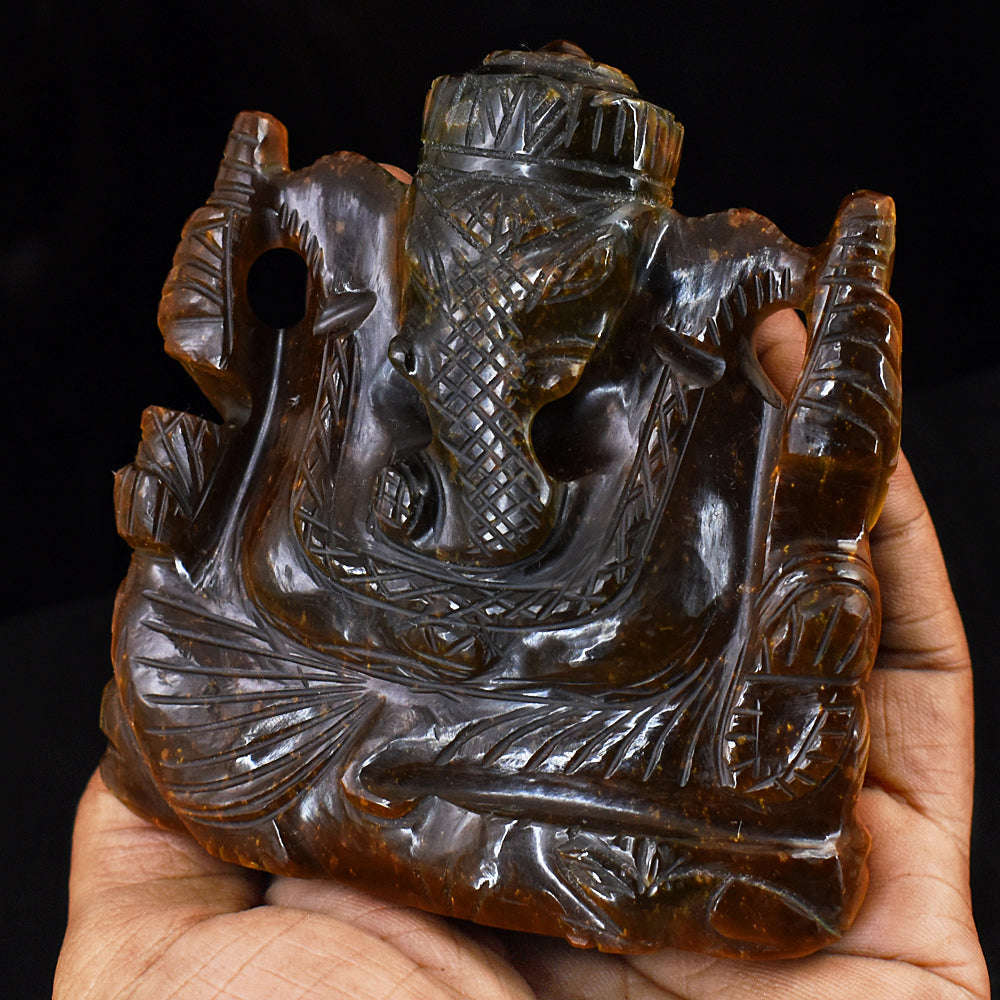 gemsmore:Stunning Tiger Eye  Hand Carved Genuine Crystal Gemstone Carving Lord Ganesha