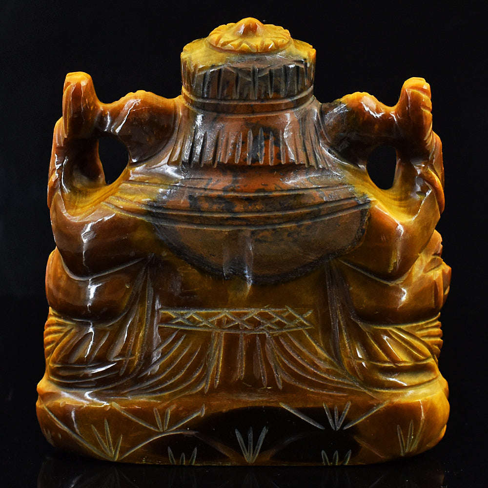 gemsmore:Stunning Tiger Eye  Hand Carved Genuine Crystal Gemstone Carving Lord Ganesha