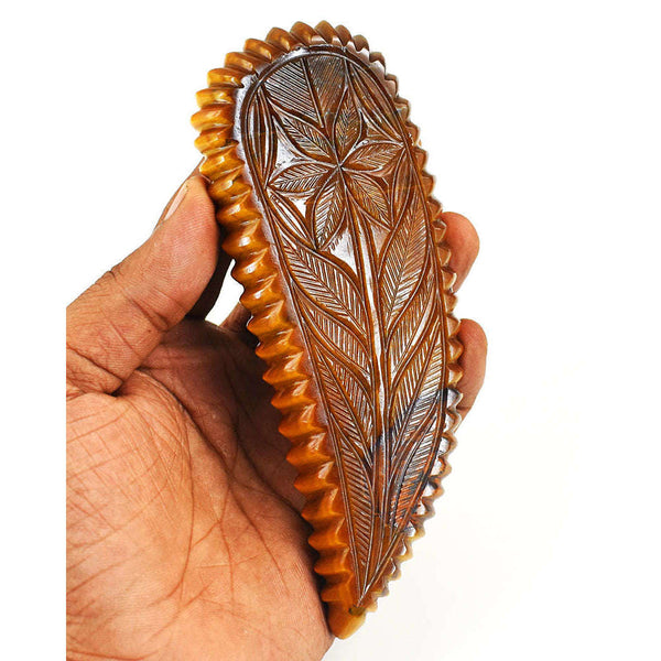 gemsmore:Stunning Tiger Eye  Hand Carved Genuine Crystal Gemstone Carving Mughal Carved Gem