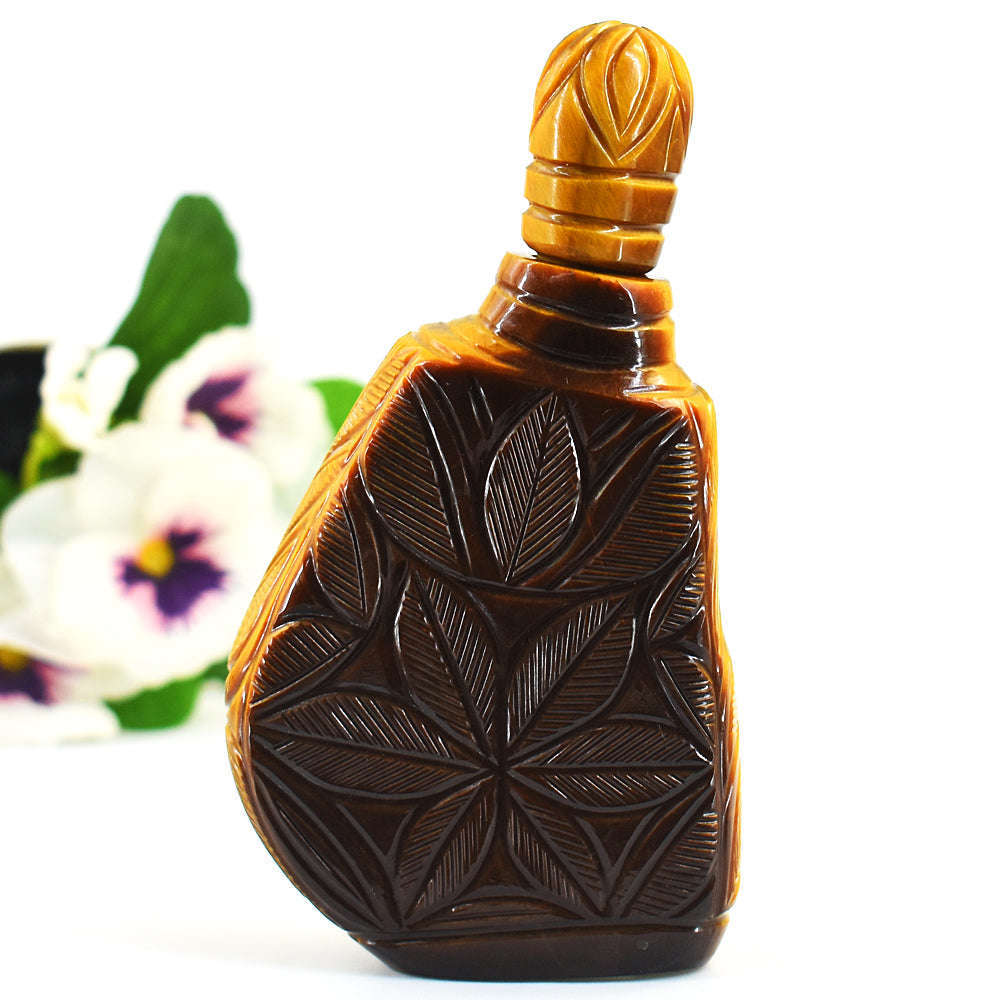 gemsmore:Stunning Tiger Eye Hand Carved Genuine Crystal Gemstone Carving Perfume Bottle