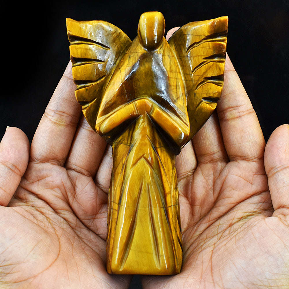 gemsmore:Stunning Tiger Eye Hand Carved Genuine Crystal Gemstone Carving Praying Angel