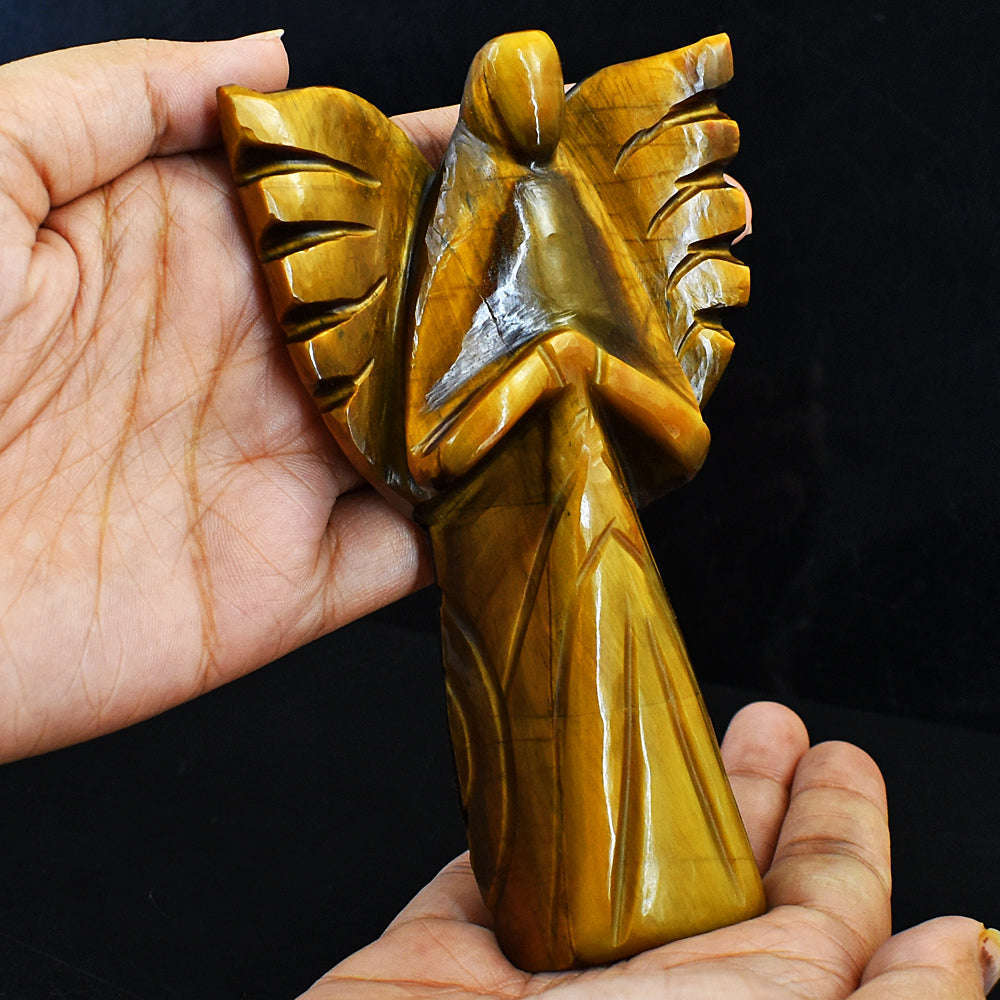 gemsmore:Stunning Tiger Eye Hand Carved Genuine Crystal Gemstone Carving Praying Angel