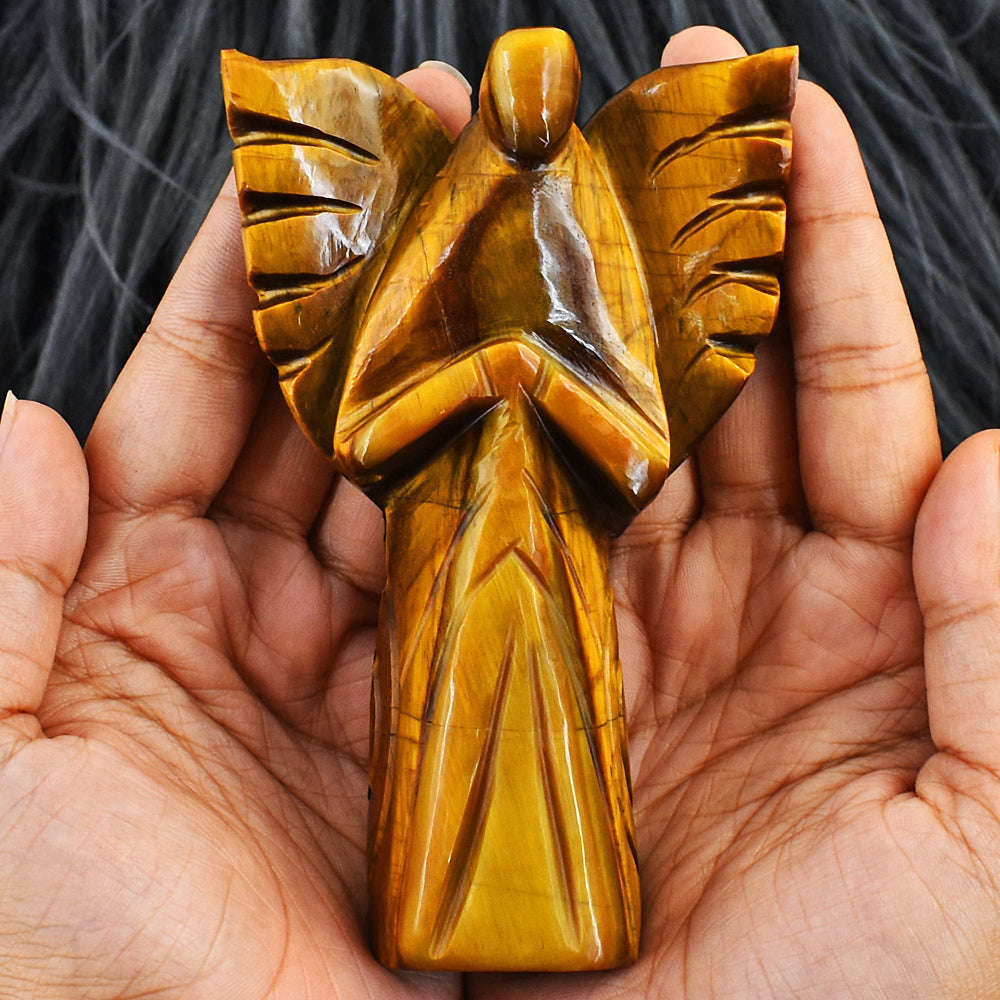 gemsmore:Stunning Tiger Eye Hand Carved Genuine Crystal Gemstone Carving Praying Angel