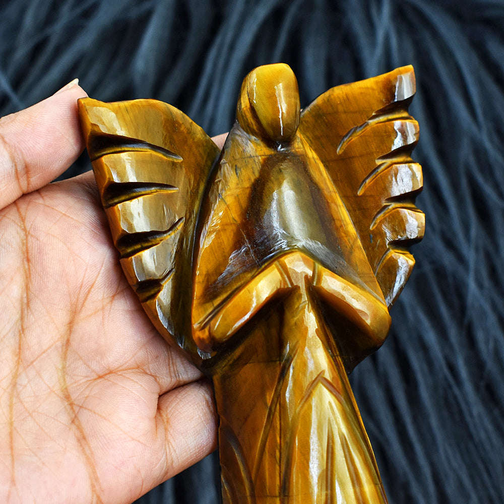 gemsmore:Stunning Tiger Eye Hand Carved Genuine Crystal Gemstone Carving Praying Angel