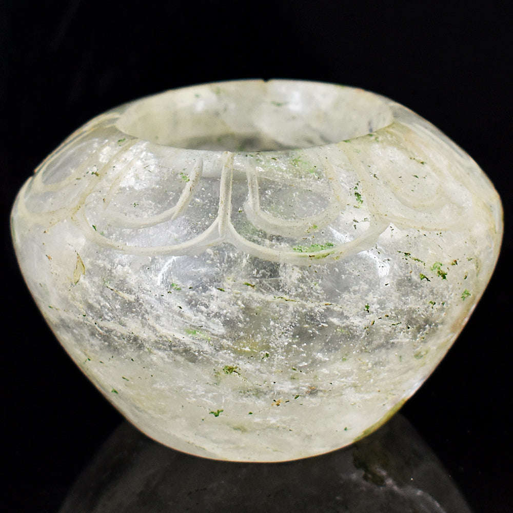 gemsmore:Stunning White Quartz Hand Carved Genuine Crystal Gemstone Carving Ash Trey