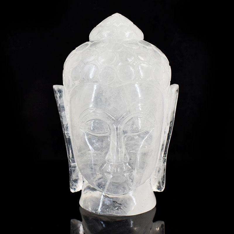 gemsmore:Stunning White Quartz Hand Carved Genuine Crystal Gemstone Carving Buddha Head