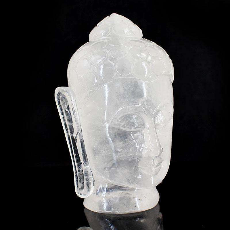 gemsmore:Stunning White Quartz Hand Carved Genuine Crystal Gemstone Carving Buddha Head