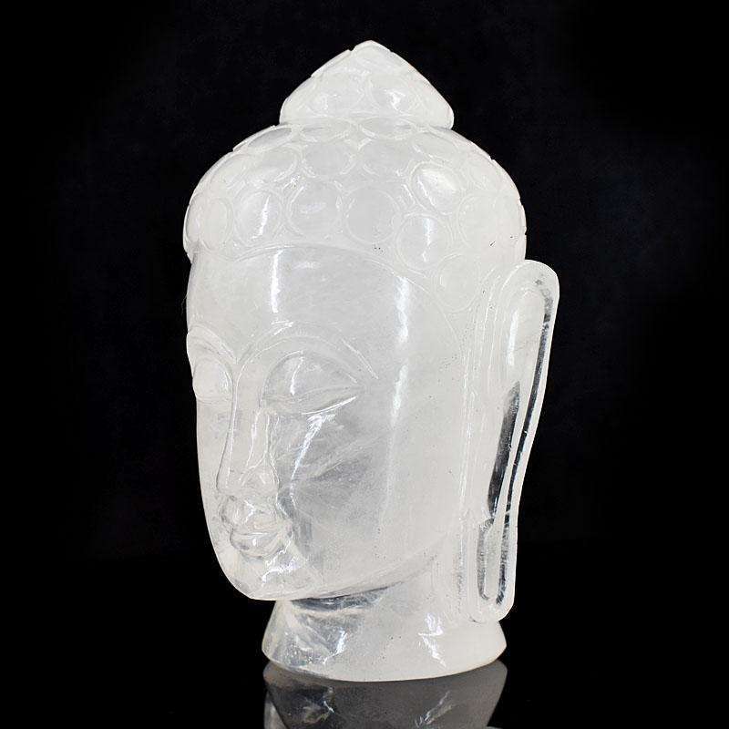 gemsmore:Stunning White Quartz Hand Carved Genuine Crystal Gemstone Carving Buddha Head