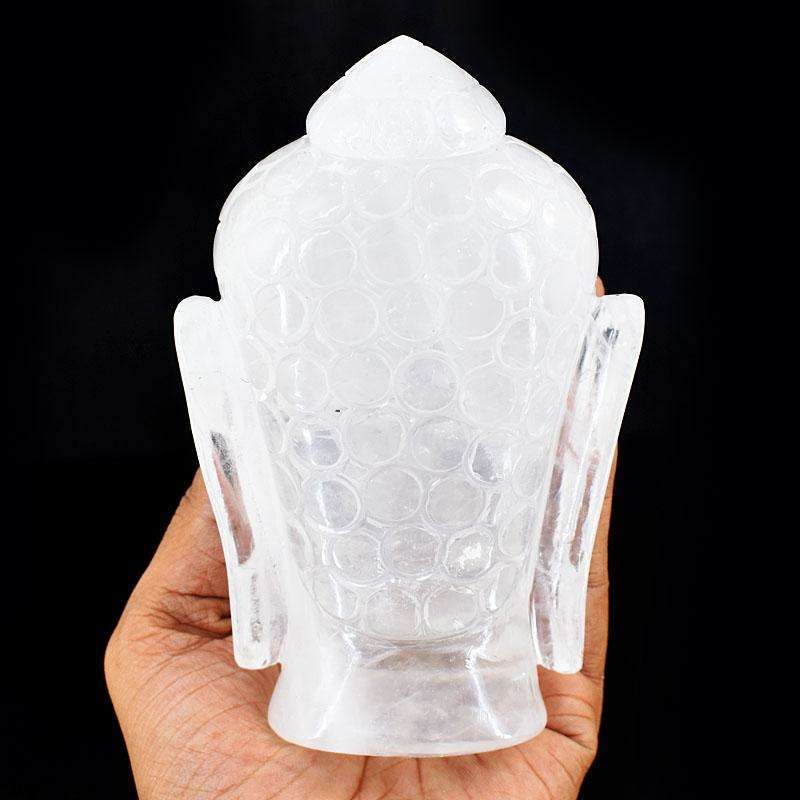 gemsmore:Stunning White Quartz Hand Carved Genuine Crystal Gemstone Carving Buddha Head