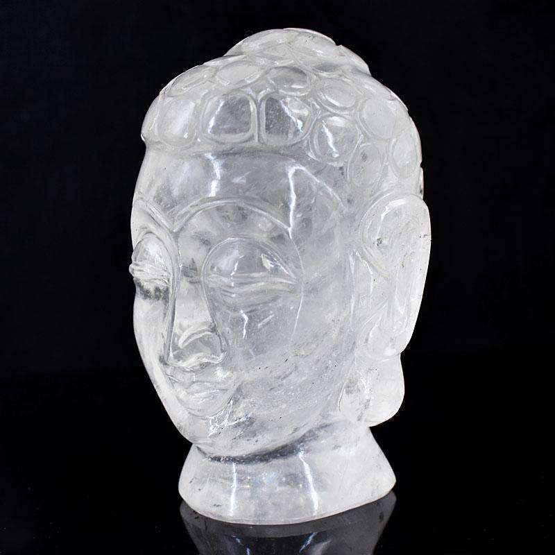 gemsmore:Stunning White Quartz Hand Carved Genuine Crystal Gemstone Carving Buddha Head