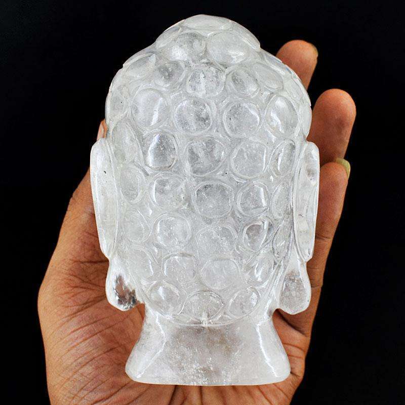 gemsmore:Stunning White Quartz Hand Carved Genuine Crystal Gemstone Carving Buddha Head