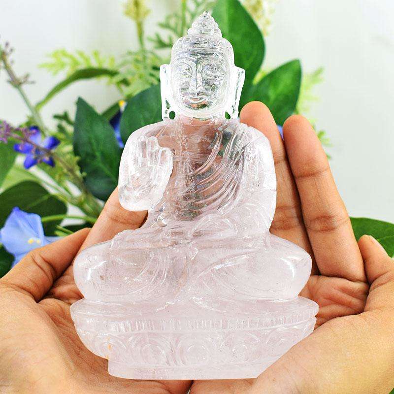 gemsmore:Stunning White Quartz Hand Carved Genuine Crystal Gemstone Carving Lord Buddha