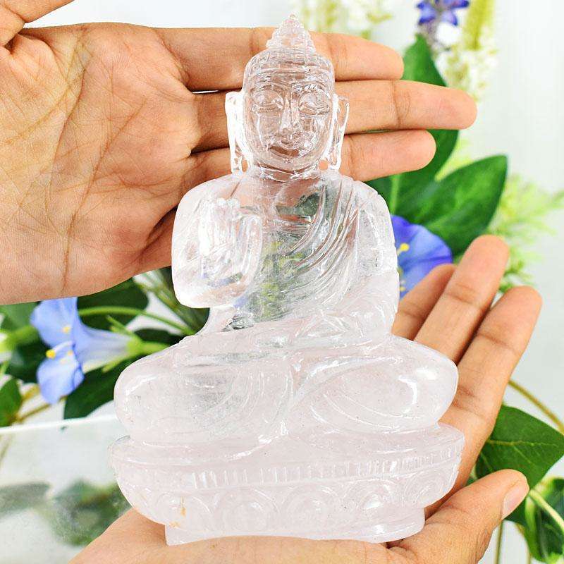 gemsmore:Stunning White Quartz Hand Carved Genuine Crystal Gemstone Carving Lord Buddha