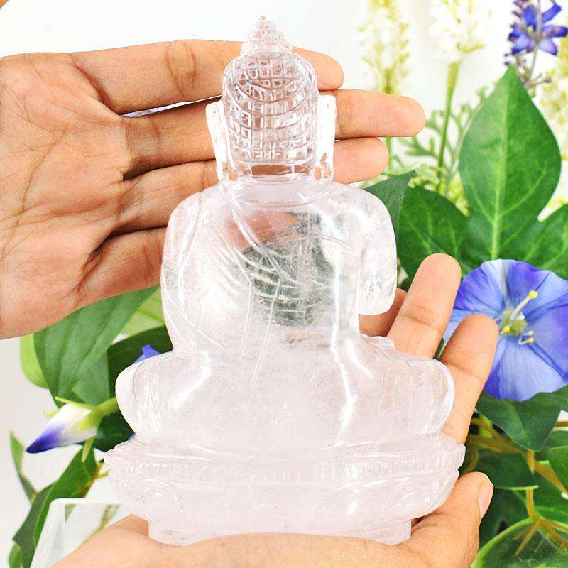 gemsmore:Stunning White Quartz Hand Carved Genuine Crystal Gemstone Carving Lord Buddha