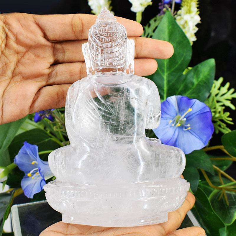 gemsmore:Stunning White Quartz Hand Carved Genuine Crystal Gemstone Carving Lord Buddha