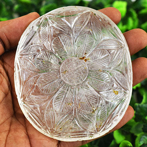 gemsmore:Stunning White Quartz Hand Carved Genuine Crystal Gemstone Carving Mughal Carved Gem