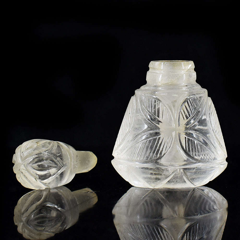 gemsmore:Stunning White Quartz  Hand Carved Genuine Crystal Gemstone Carving Perfume Bottle