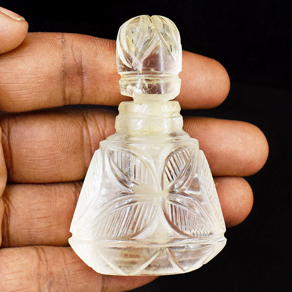 gemsmore:Stunning White Quartz  Hand Carved Genuine Crystal Gemstone Carving Perfume Bottle