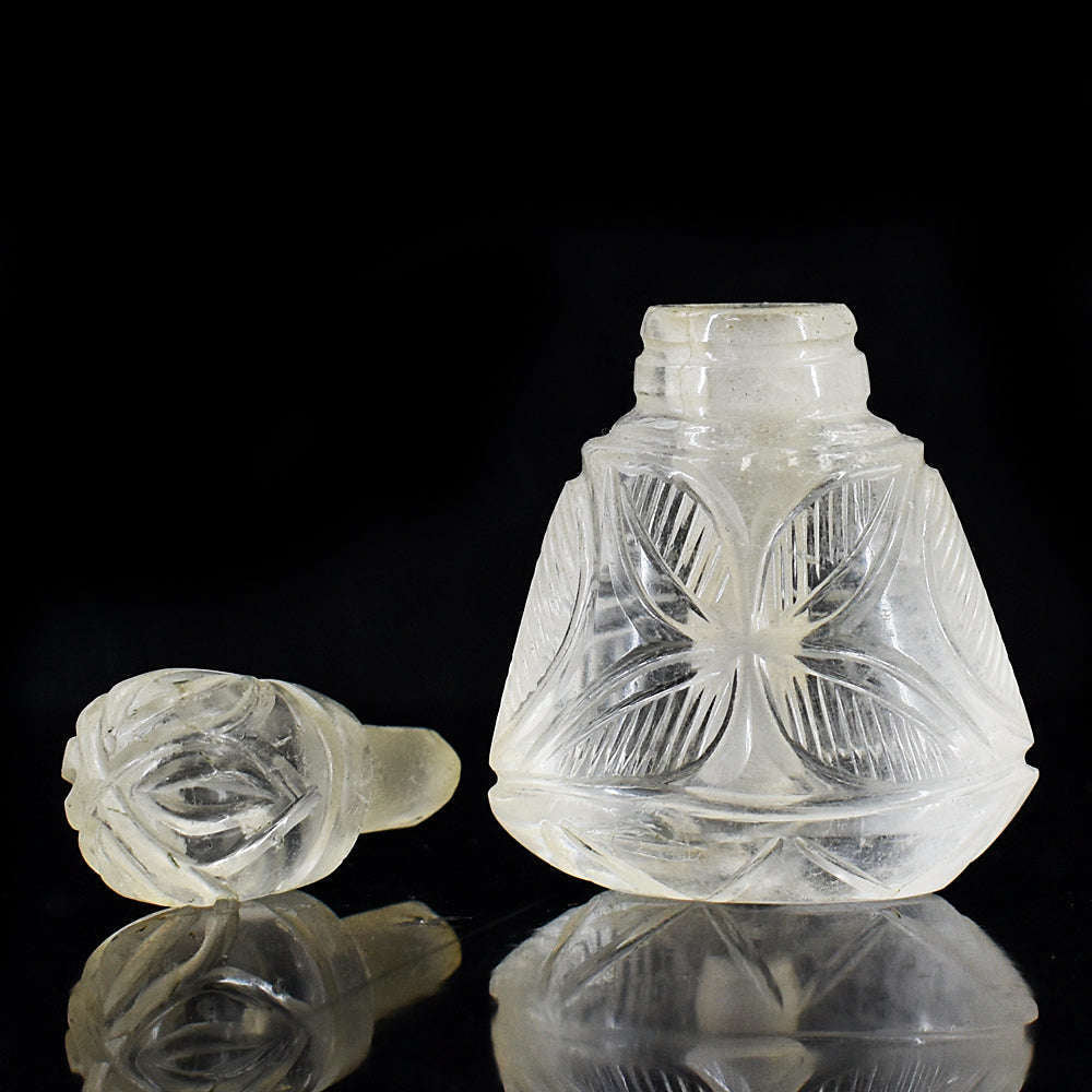 gemsmore:Stunning White Quartz  Hand Carved Genuine Crystal Gemstone Carving Perfume Bottle